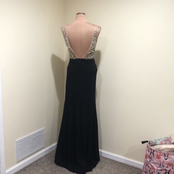 Poly USA By Neblon Gown Maxi Dress Size Small Petite Black Rhinestone - Picture 6 of 12